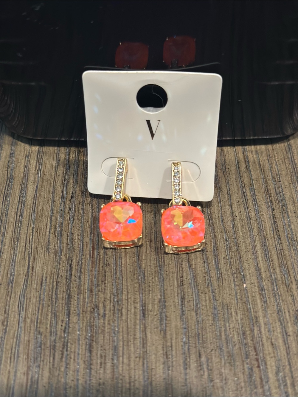 Gold-Tone Coral Crystal Drop Earrings